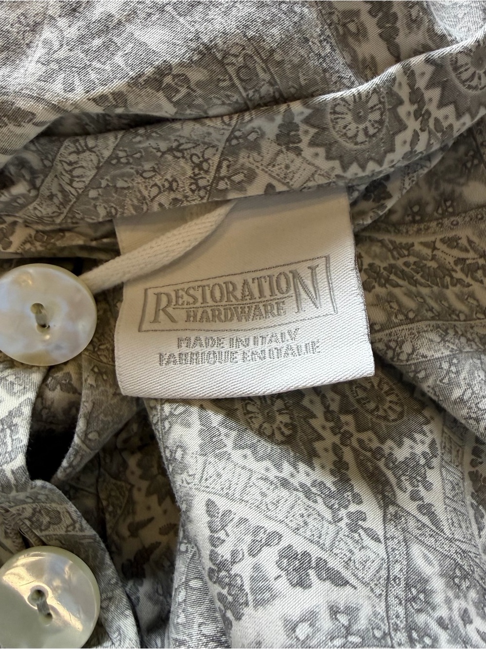 Restoration Hardware Gray and White Printed Cotton Duvet Cover